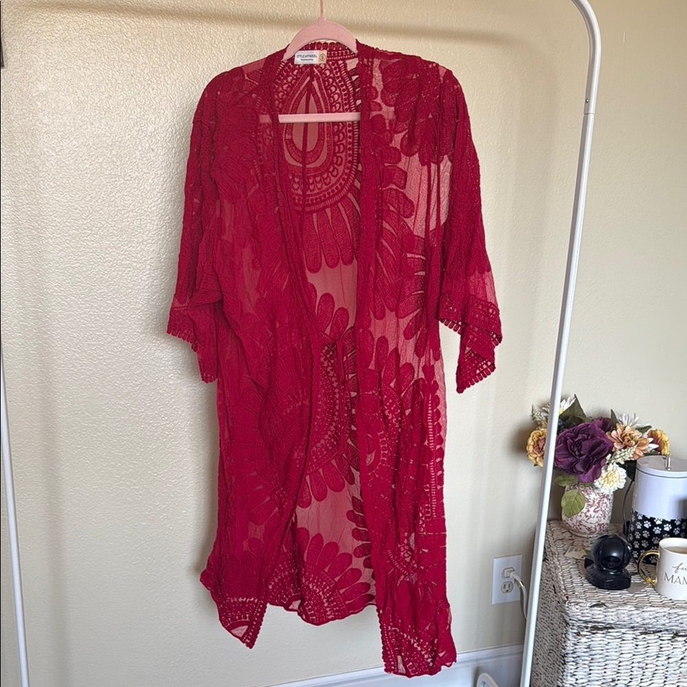 Red Sheer Lace Kimono